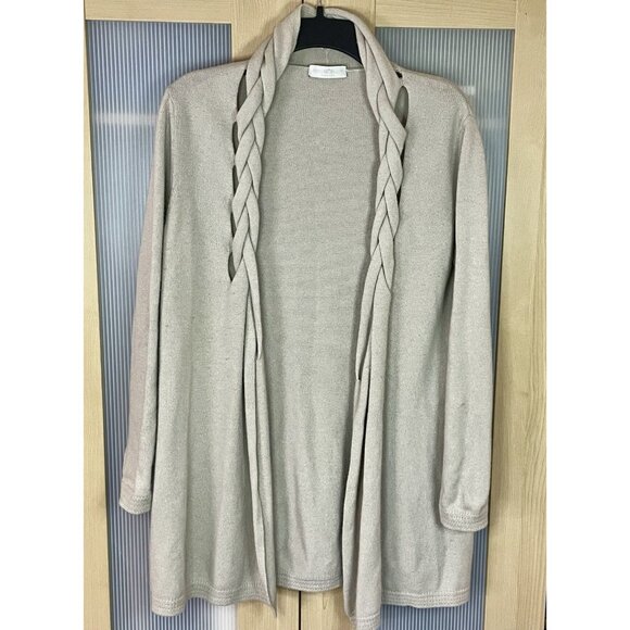 Rocco Ragni Merino Cashmere Silk Beige Gray Sweater Sz L Cardigan Italy Lux - Picture 1 of 5